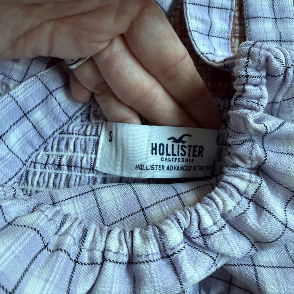 Hollister Small Purple Plaid Sleeveless Smocked Crop Top - Picture 5 of 8